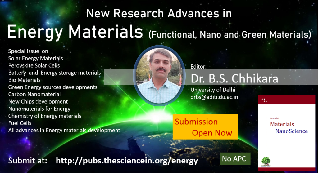 Energy Materials – Special issue on New Research Advances in Energy Materials – Functional, Nano and Green Materials