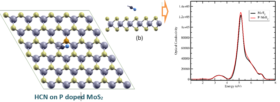 HCN adsorption on P-MoS2 layer